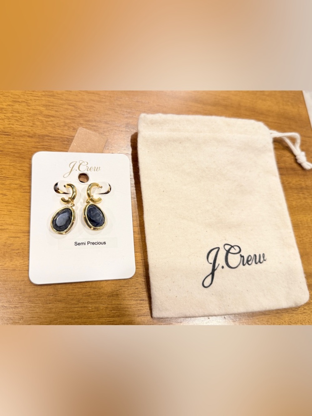 J. Crew Gold-Tone Drop Earrings with Navy Stones